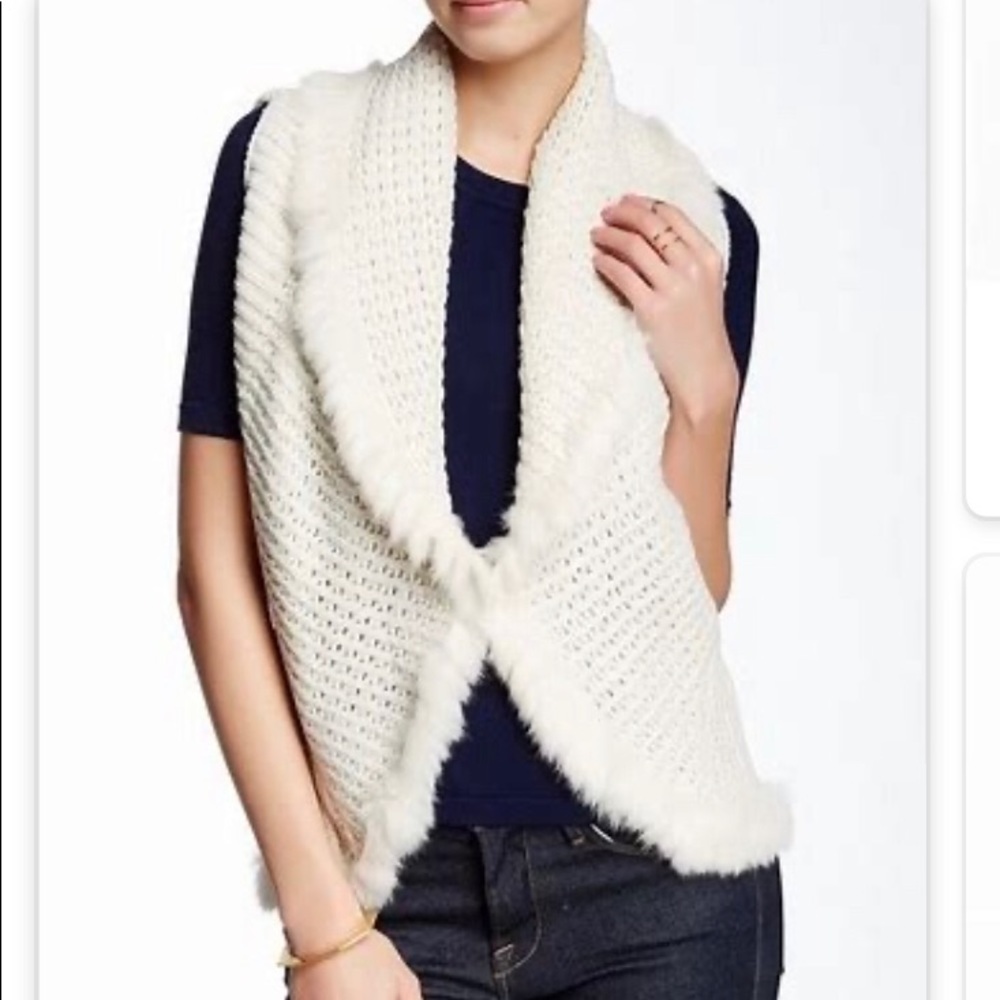 Love Token Knit Vest with Genuine Rabbit Fur Trim